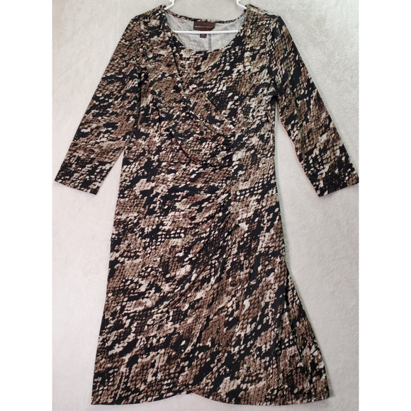 Dana Buchman Sheath Dress Womens‎ Medium Black Brown Snakeskin Print Round Neck - Picture 1 of 10